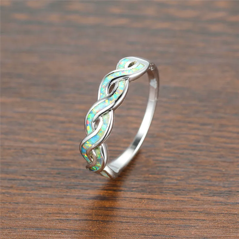 Luxury Female Blue White Opal Ring Classic Silver Color Wedding Ring Trendy Hollow Infinity Thin Engagement Rings For Women