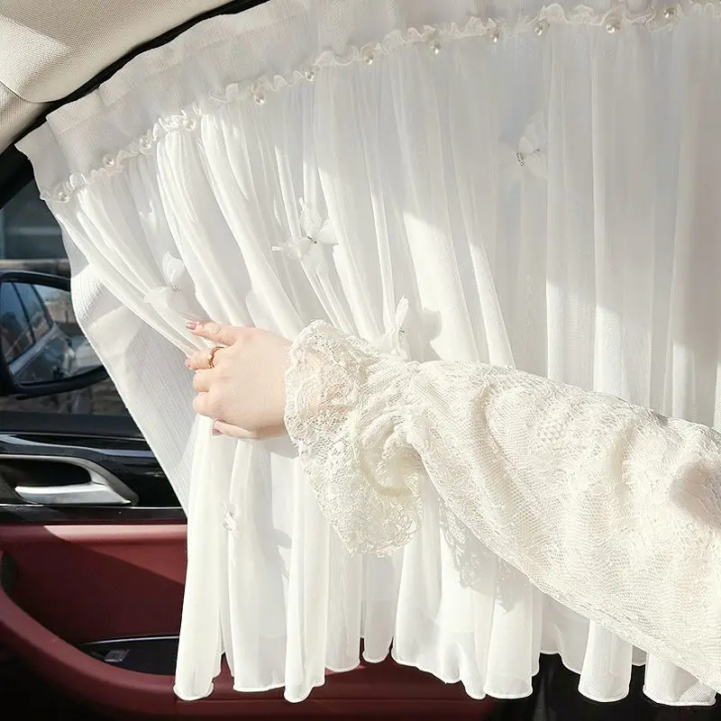 

Car Side Window Sunshade Curtain Butterfly Pearl Design Double-Layer Car Accessories Track-Style Rear Embedded Privacy Curtains