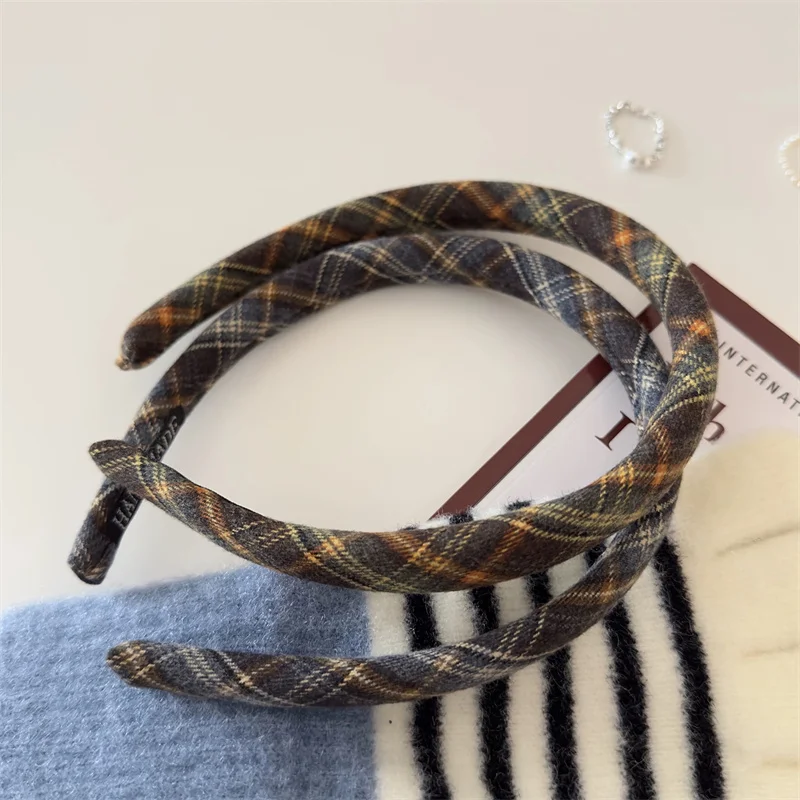 AISHG French Retro Sponge Headband Women College Style Plaid Hair Band Elegant Temperament Hoop Hairband Girls Hair Accessories