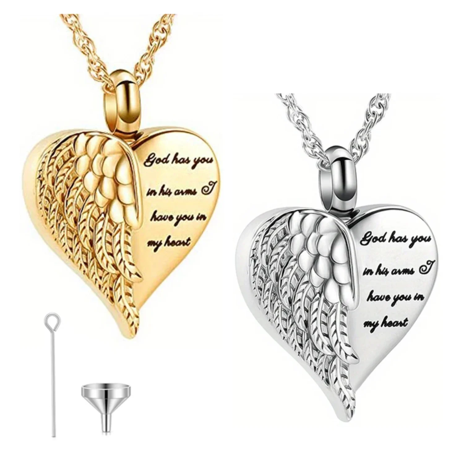 

Love Heart Urn Necklace Ashes Keepsake Memorial Cremation Jewelry Stainless Steel Angel Wing Heart Urn Locket Ashes Holder