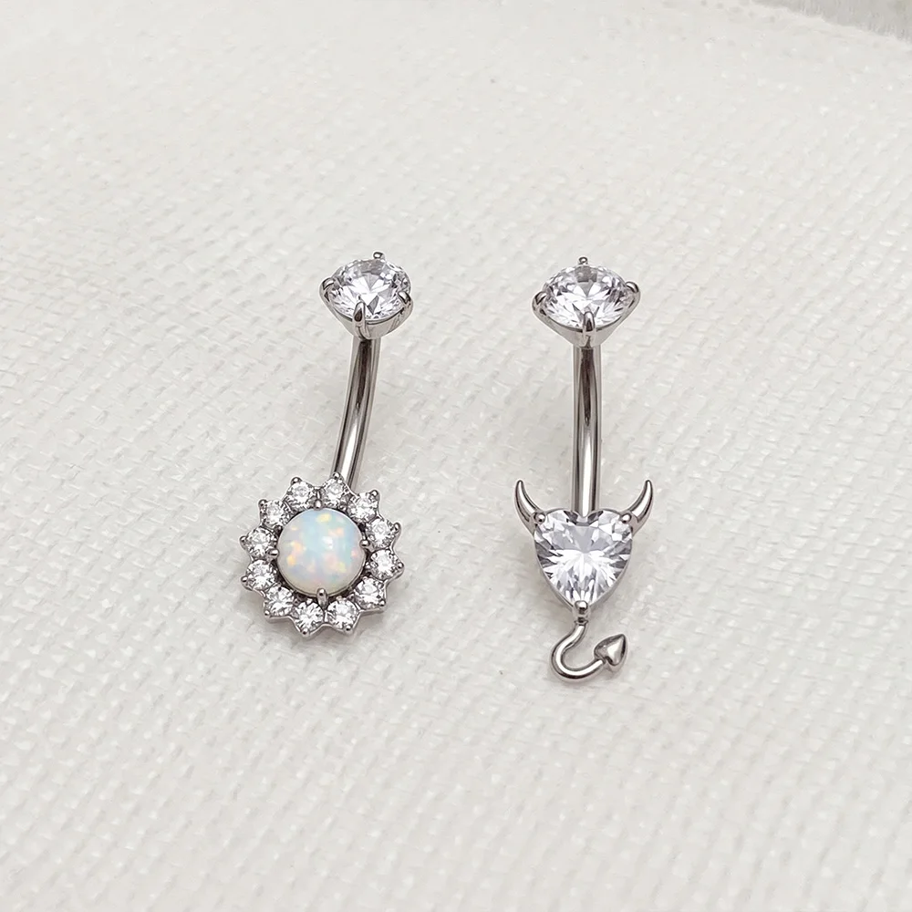 Innengewinde G23 Titan Bauchnabelring mit verschiedenen Formen, Opal-Zirkon Nabelpiercing-Schmuck, Körperpiercing-Zubehör – Detail 6