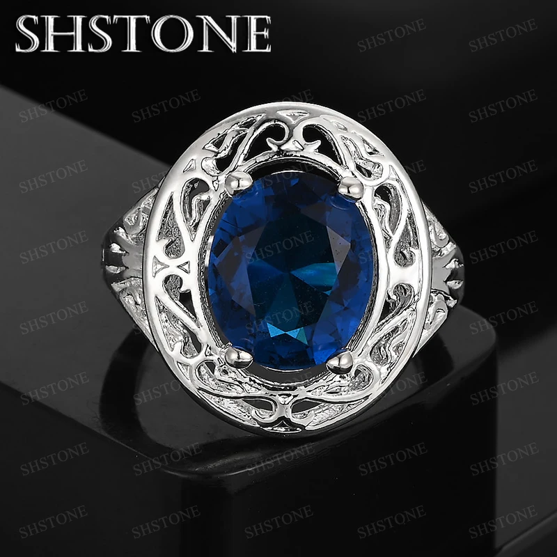 

High Quality Blue Zircon Jewelry 925 Sterling Silver Design Ring Women Men Wedding Banquet Party Birthday Gift Accessories