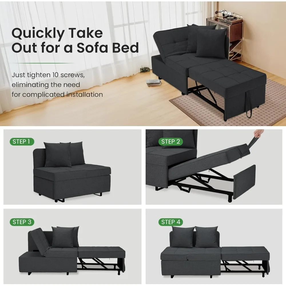 أريكة سرير متعددة الوظائف، أريكة قابلة للتحويل 4 في 1 مع نائمة سحب ووسائد لمساحات المعيشة المدمجة #6