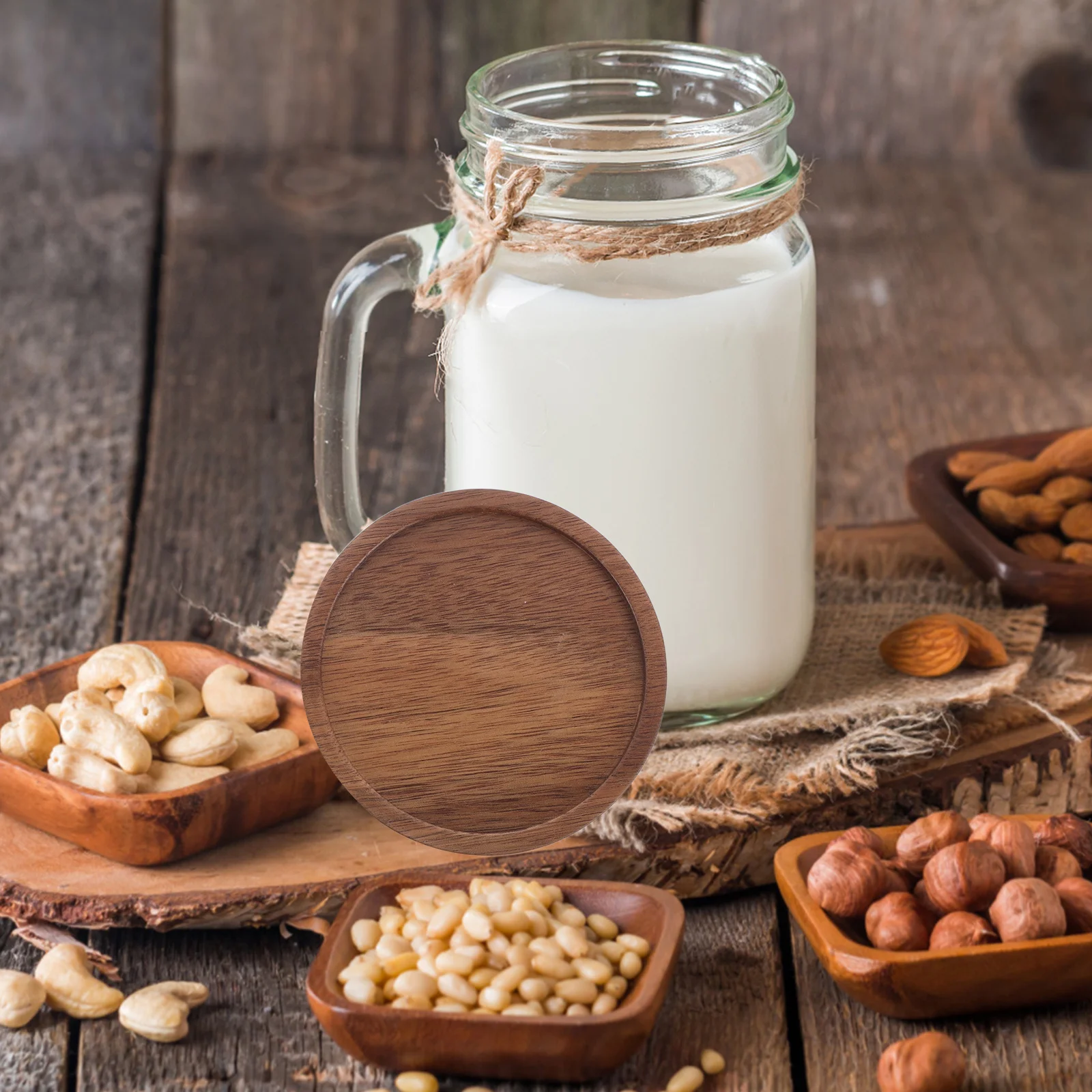 

4pcs Sealing Acacia Wood Jar Lids Wide Mouth Airtight Glass Container Covers For Food Storage Spice Tea Canning Replacement