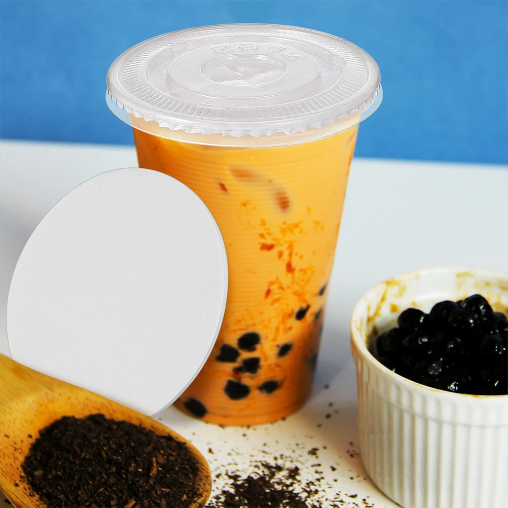 

100 Sheets Leak Proof Paper Film Durable Cup Sealing Sheets Round Shape Drink Cup Sealers for Coffee Milk Tea Sealing Pads