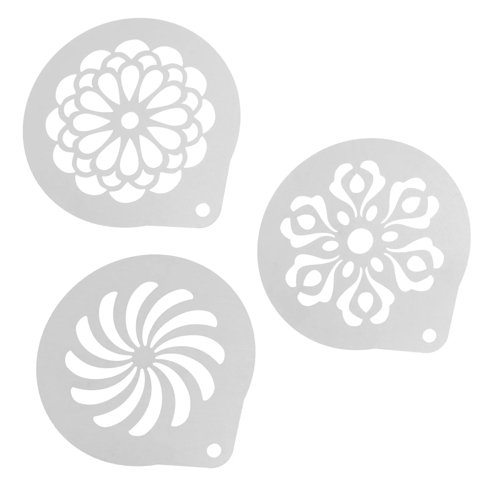 Stainless Steel Coffee Stencils 3 Piece Set for Latte Art Cappuccino Cocoa Cinnamon Cake Decorating