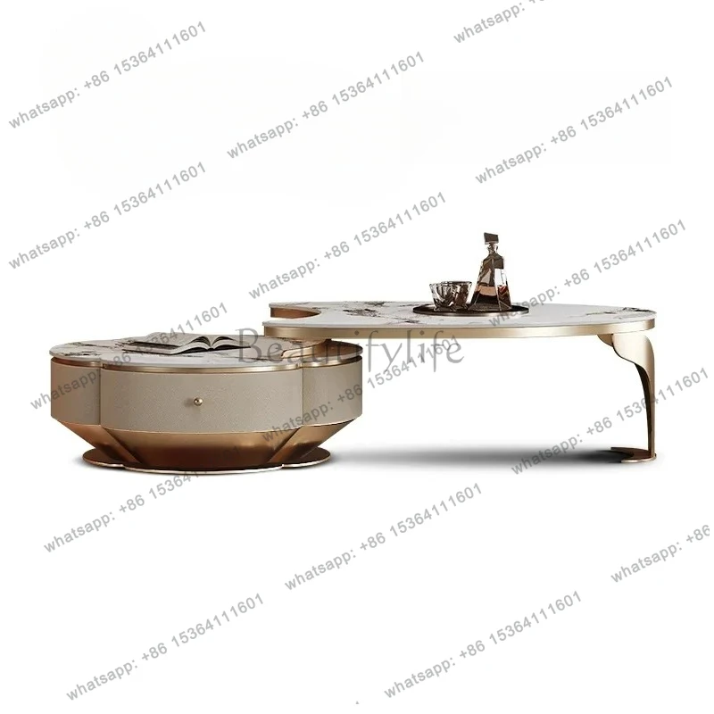 

Italian minimalist coffee table luxury villa living room tea table light luxury high-end artistic rock slab stainless tea table