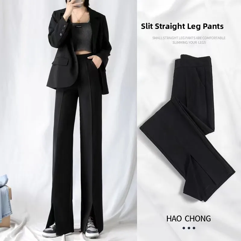 

Женские брюки с высокой талией и широкими штанинами, весенне-осенние, тонкие, свободные, больших размеров, прямые, спортивные, повседневные, с карманами