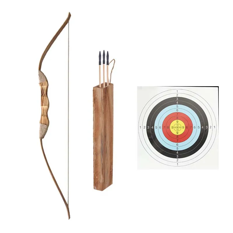 Wooden Bow Set for Kids Beginners with 3 Safe Arrows 1pcs Quiver Youth Traditional Bow Archery Set Children Practice Toy Gift