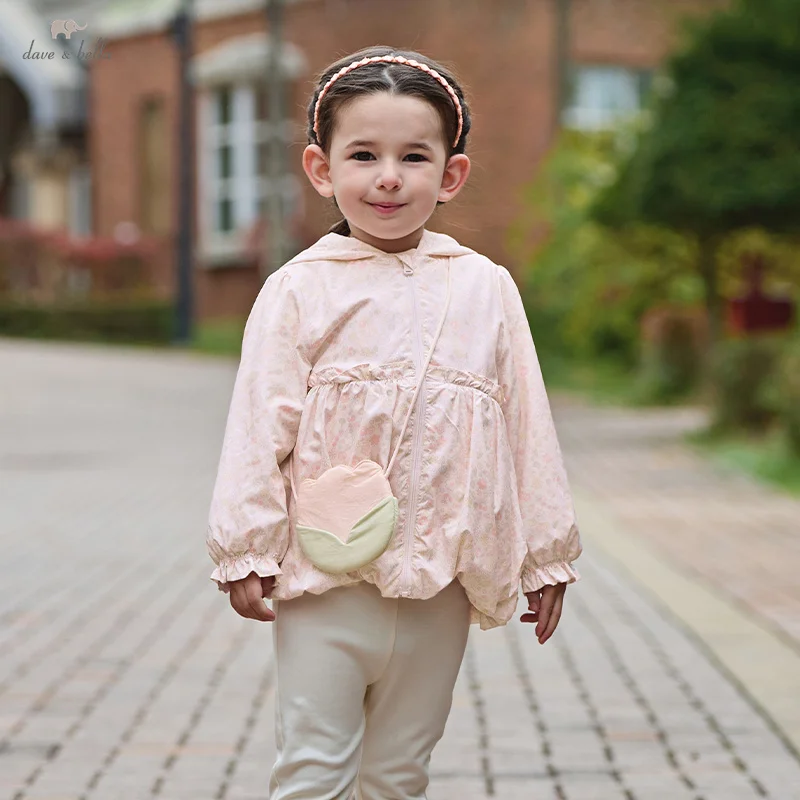 Dave Bella Children Girl's Jacket 2025 Spring New Sweet Cute Casual Floral Kids Hoodie Tops Girls Baby Outwear Outdoor DB1250655