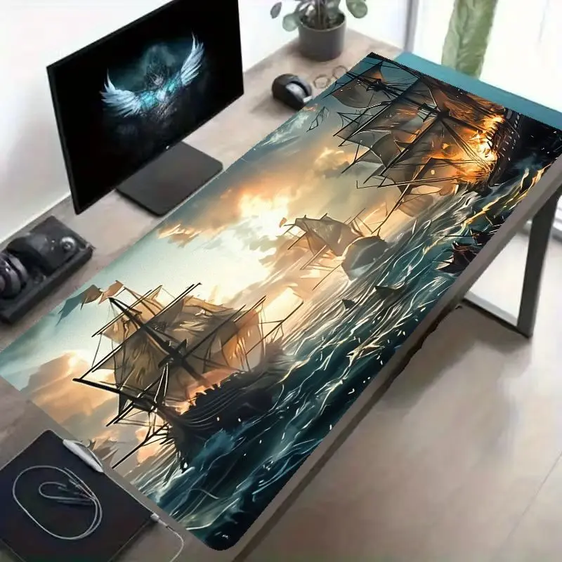 Creative Nautical Theme Large Desktop Mouse Pad - Ocean Landscape Design, Perfectly Enhances The Atmosphere of The Workspace