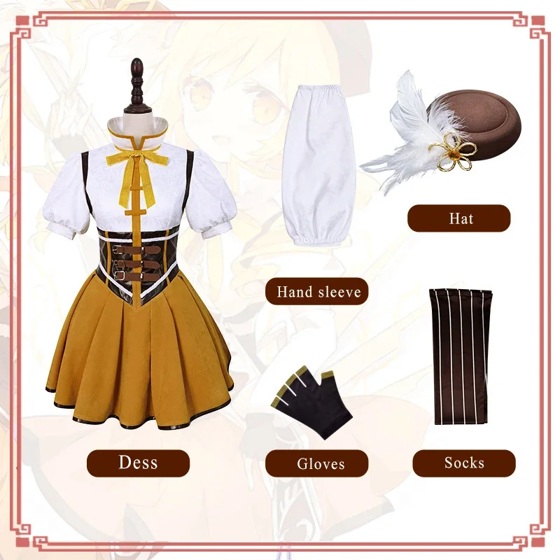 2025 NewAnime Puella Magi Madoka Magica Tomoe Mami Costume Cosplay Donne di Età Ragazze Lolita Vestito Cappello Vestito di Halloween Del Partito O AA