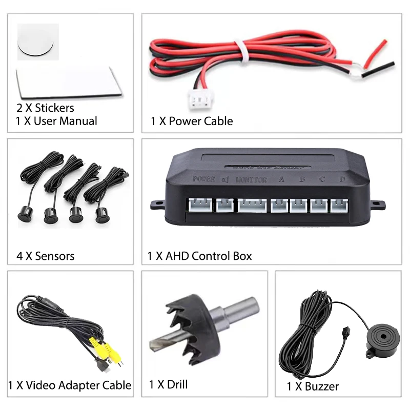FirstSafe Factory CVBS AHD Video Parking 4 Sensors Car Reverse Backup Rear Buzzer Radar Monitor System Support Android System