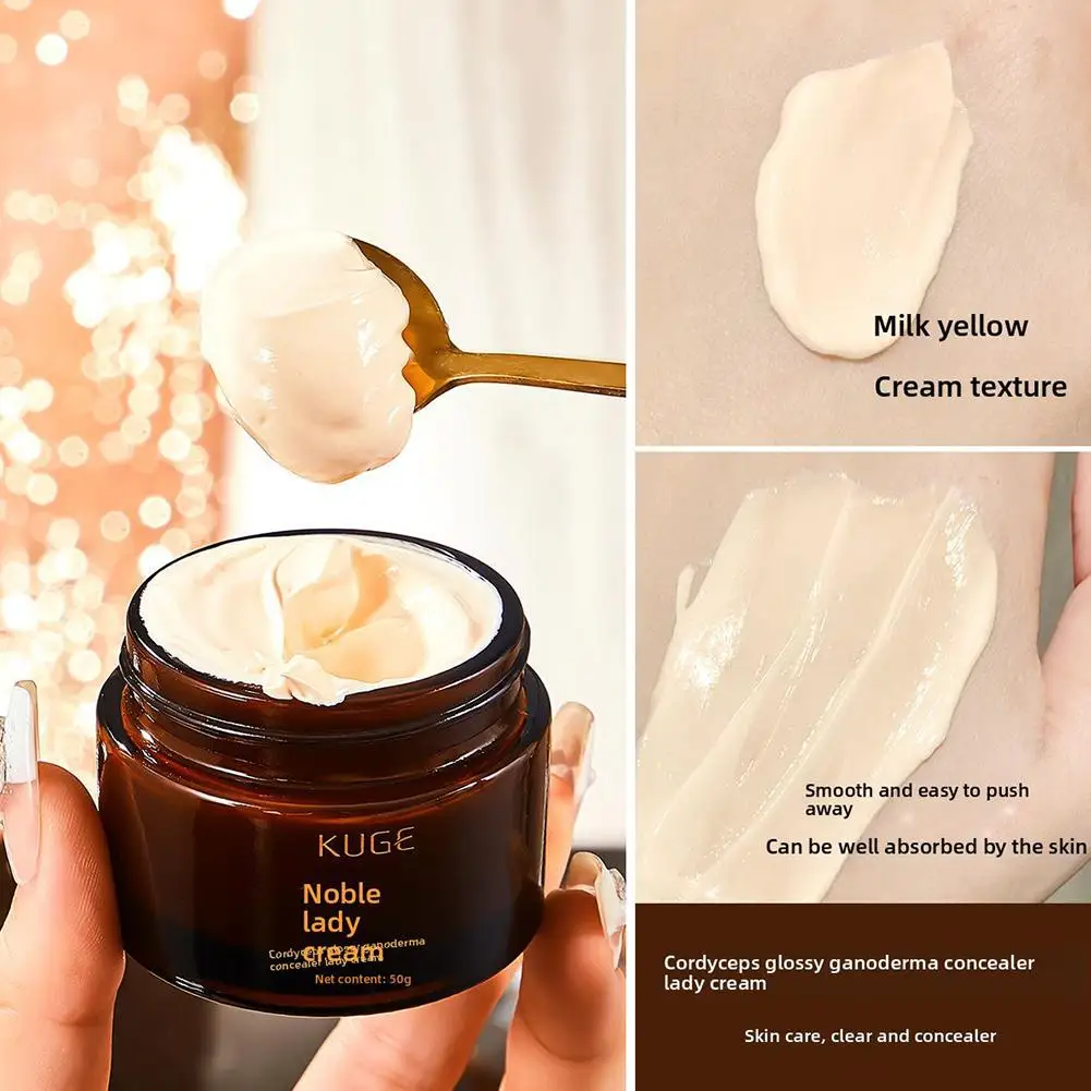 50g Cordyceps Concealer Glossy Ganoderma Fade Fine Lines Lady Face Cream Brightening Smoothing Makeup Foundation Cream Skin Care