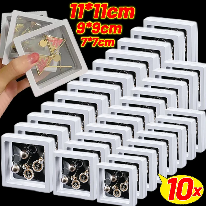 1/10Pcs Jewelry Storage Box 3D Transparent PE Floating Necklace Bracelet Organized Square Display Box Case Reusable Storage Tool