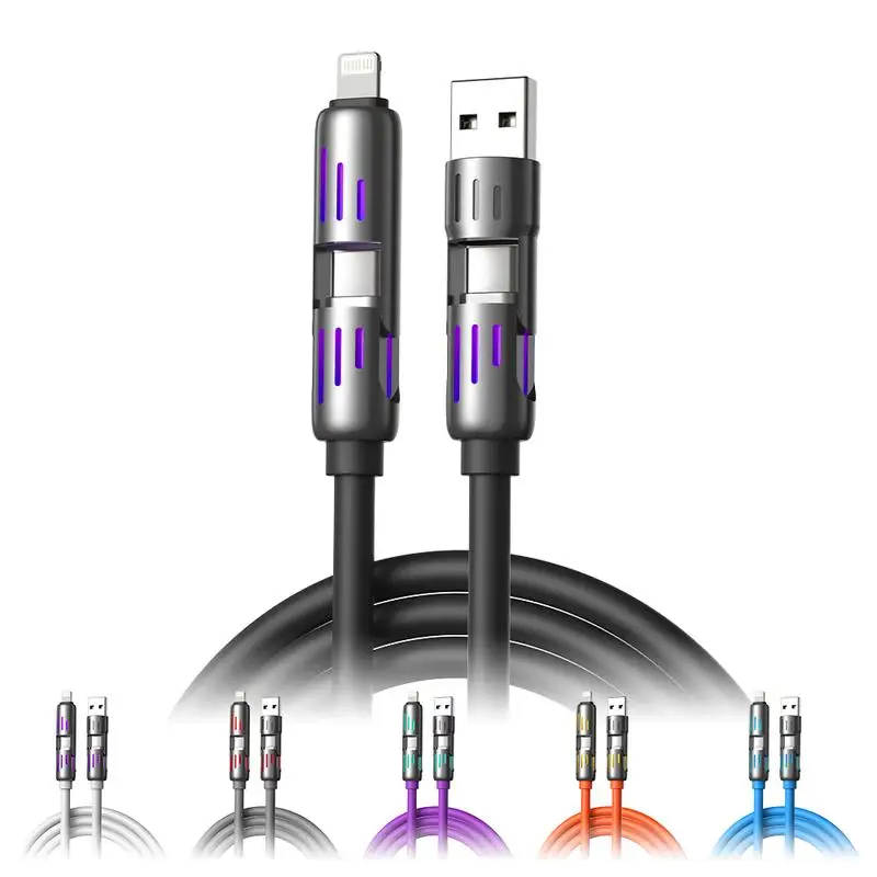 240W 4 in 1 Functional Super Fast Charge USB Type C Liquid Silicone Aluminum Alloy Data Cable For iPhone Huawei Samsung Xiaomi