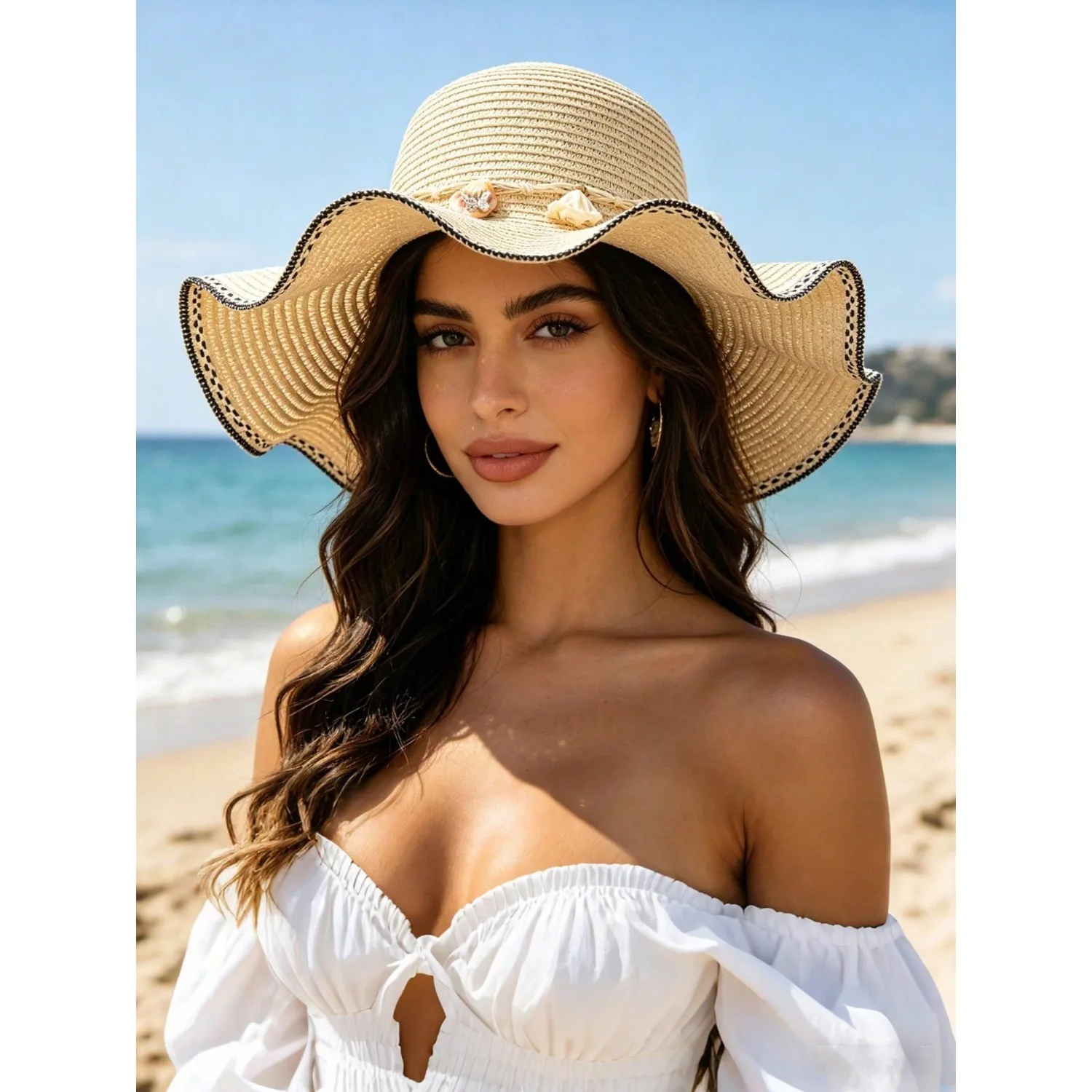 

1pc Lace-Edge Bow Straw Hat, Suitable For Wearing In Spring And Summer. It Is Suitable For Outdoor Activities, Beaches, Trips An