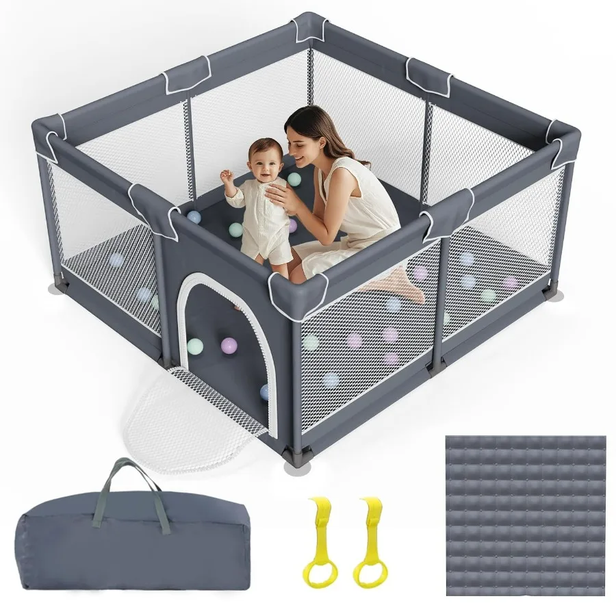 Box per bambini con tappetino Grande parco per i più piccoli Cortile da gioco per interni ed esterni Robusto parco di sicurezza con morbida rete traspirante Grigio