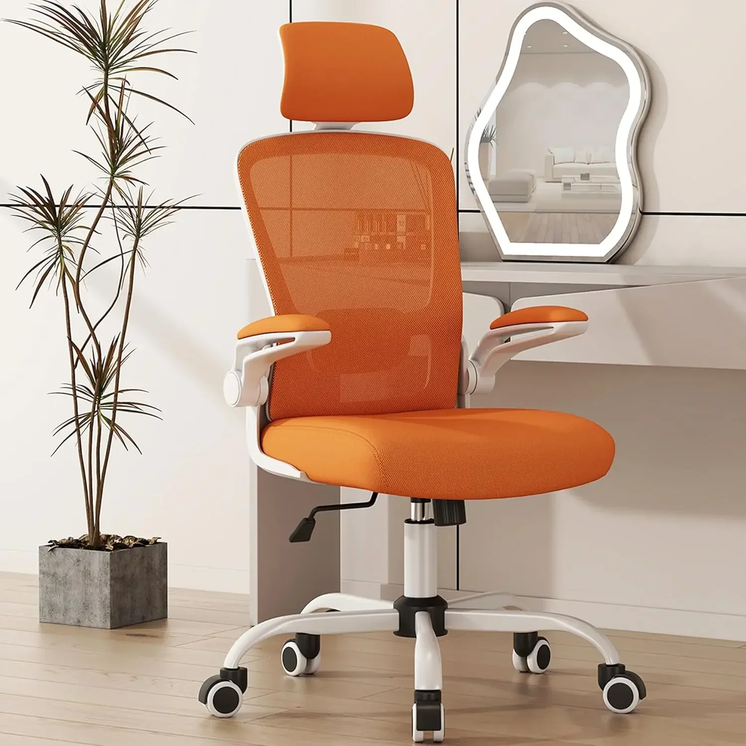 Office Chair, High Back Ergonomic Desk Chair with Adjustable Lumbar Support and Headrest, Swivel Task Chair with flip-u