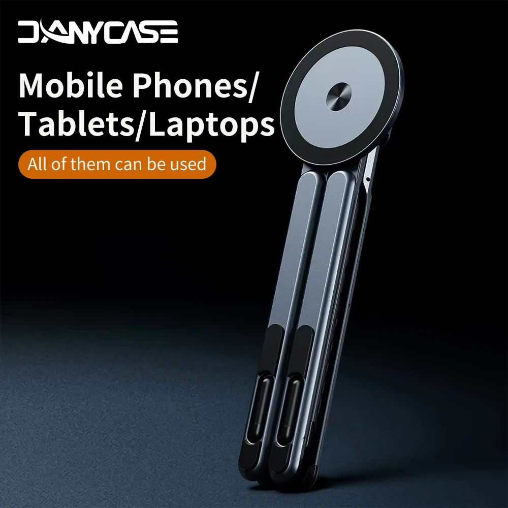 3in-1 Portable Magnetic Phone Holder Tablet Stand Adjustable Aluminum Alloy Heat Dissipation Foldable Stand for iPad Laptop Use