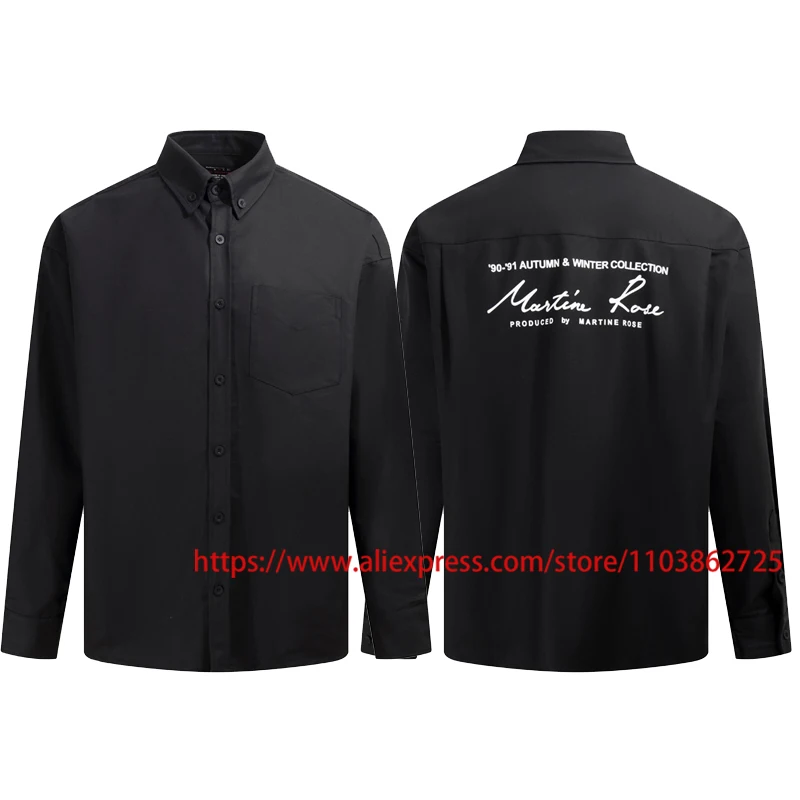 

High-end MARTINE ROSE Shirt Autumn Thickened Long-staple Cotton Tops Logo Button Swallowtail Design Martine Rose Lapel Shirt