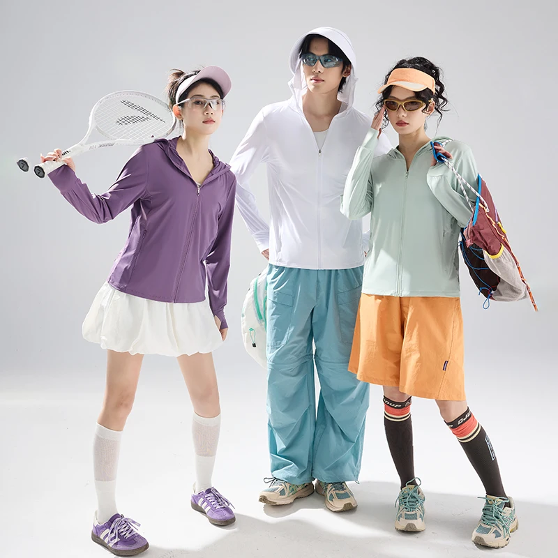 Couple Outdoor Tennis Training Lightweight Breathable Hooded Sunscreen Clothes Summer UV Protective Sports Casual Skin Clothes