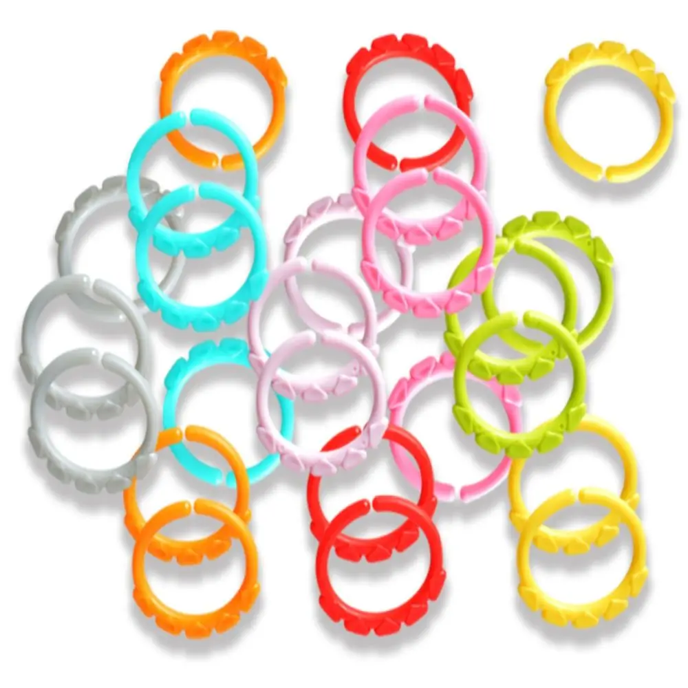 24pcs/set Stroller Plastic Connecting Rings Clip on Food Grade Teething Rings for Babies Multicolor Plastic Baby Rainbow Loop