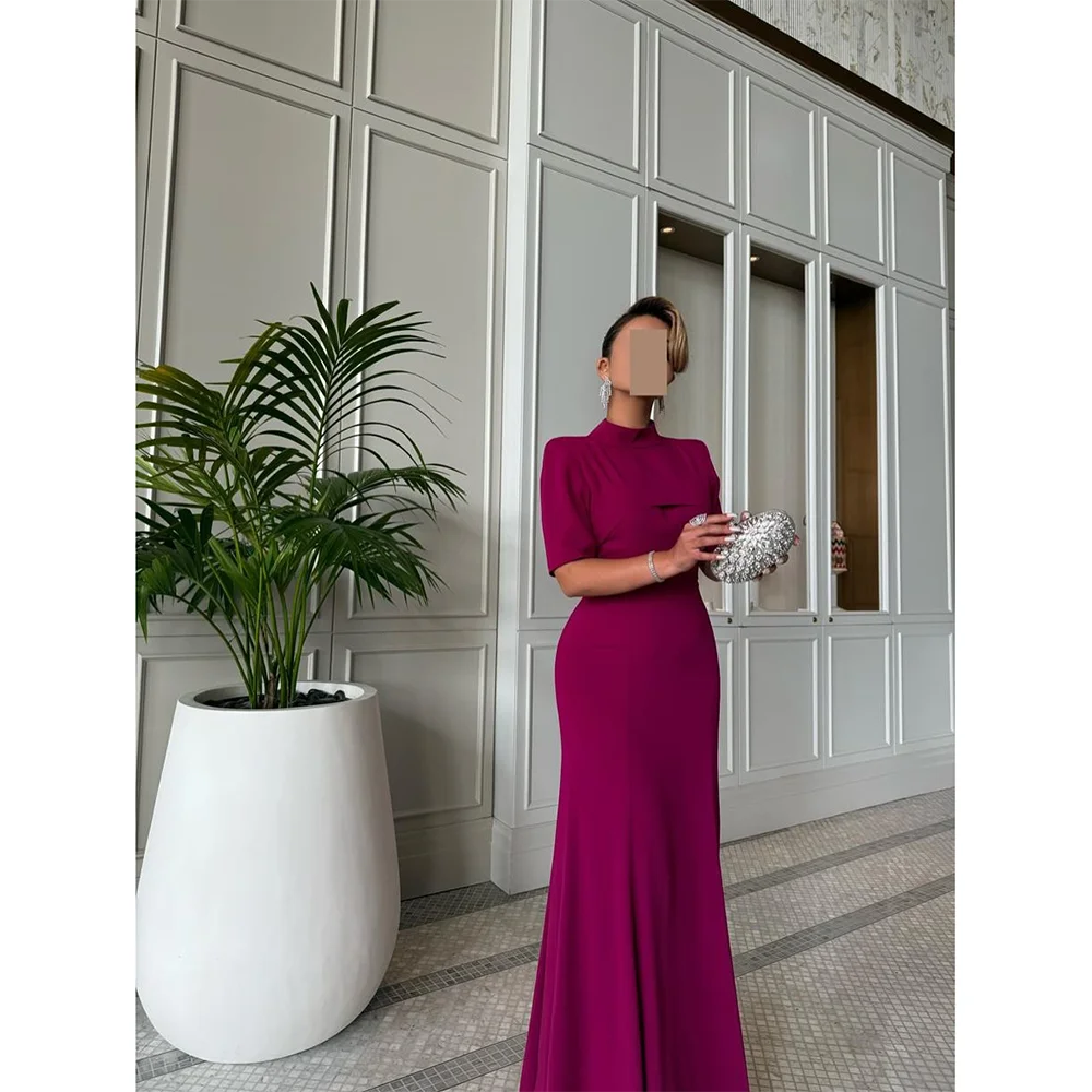 

Mermaid Evening Dress Customized High Neck Short Sleeves Simple Evening Gowns for Women 2025 Pleated Trumpet Formal Party Dress