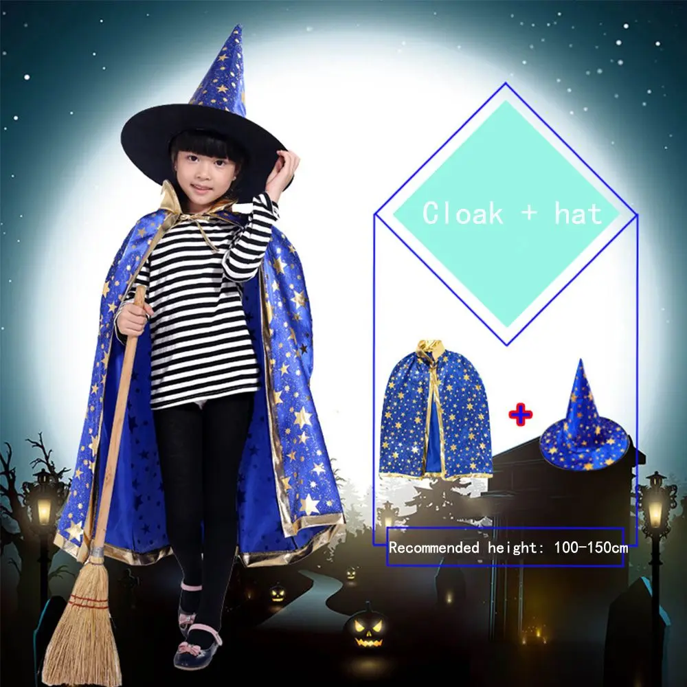 

Детская одежда ведьмы на Хэллоуин, плащ со звездами, шапки со звездами, плащ для косплея, костюмы для шоу, плащ на Хэллоуин, костюмы для выступлений