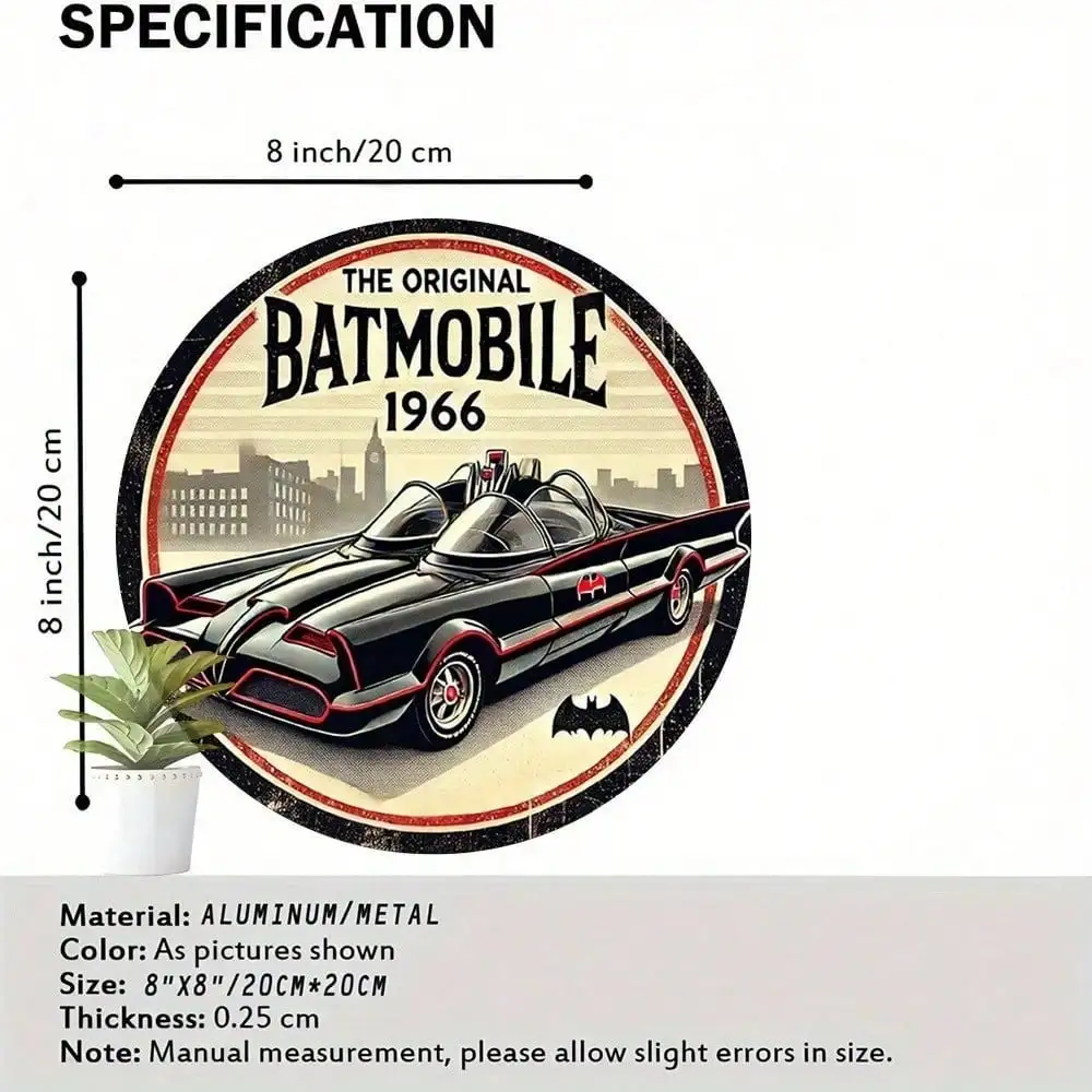 Batmobile Metal Tin Sign 1966 Retro Superhero Wall Decor For Home Bar Garage Man Cave Rustic Round Vintage