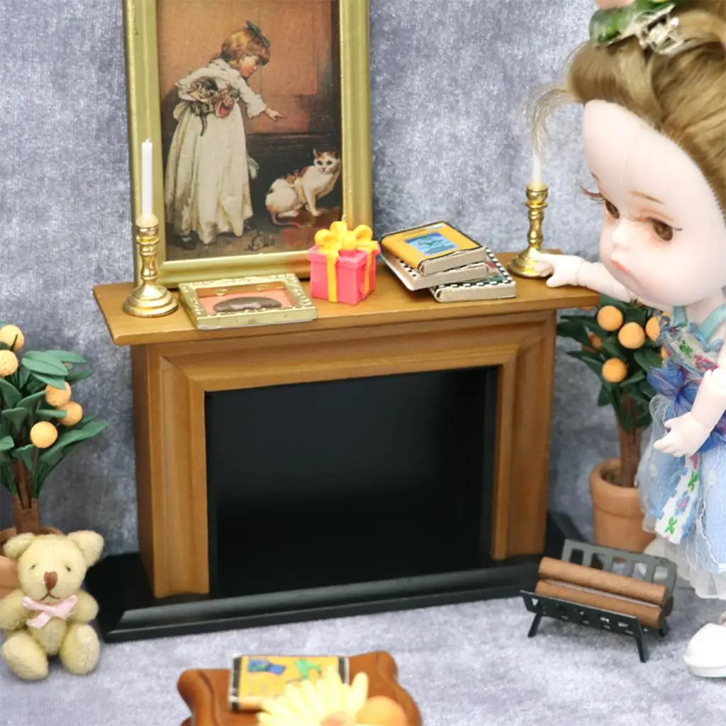 Miniature Wooden Fireplace Dollhouse Furniture 1 12 Scale Kitchen Cooking Tool Vintage Decoration for Children