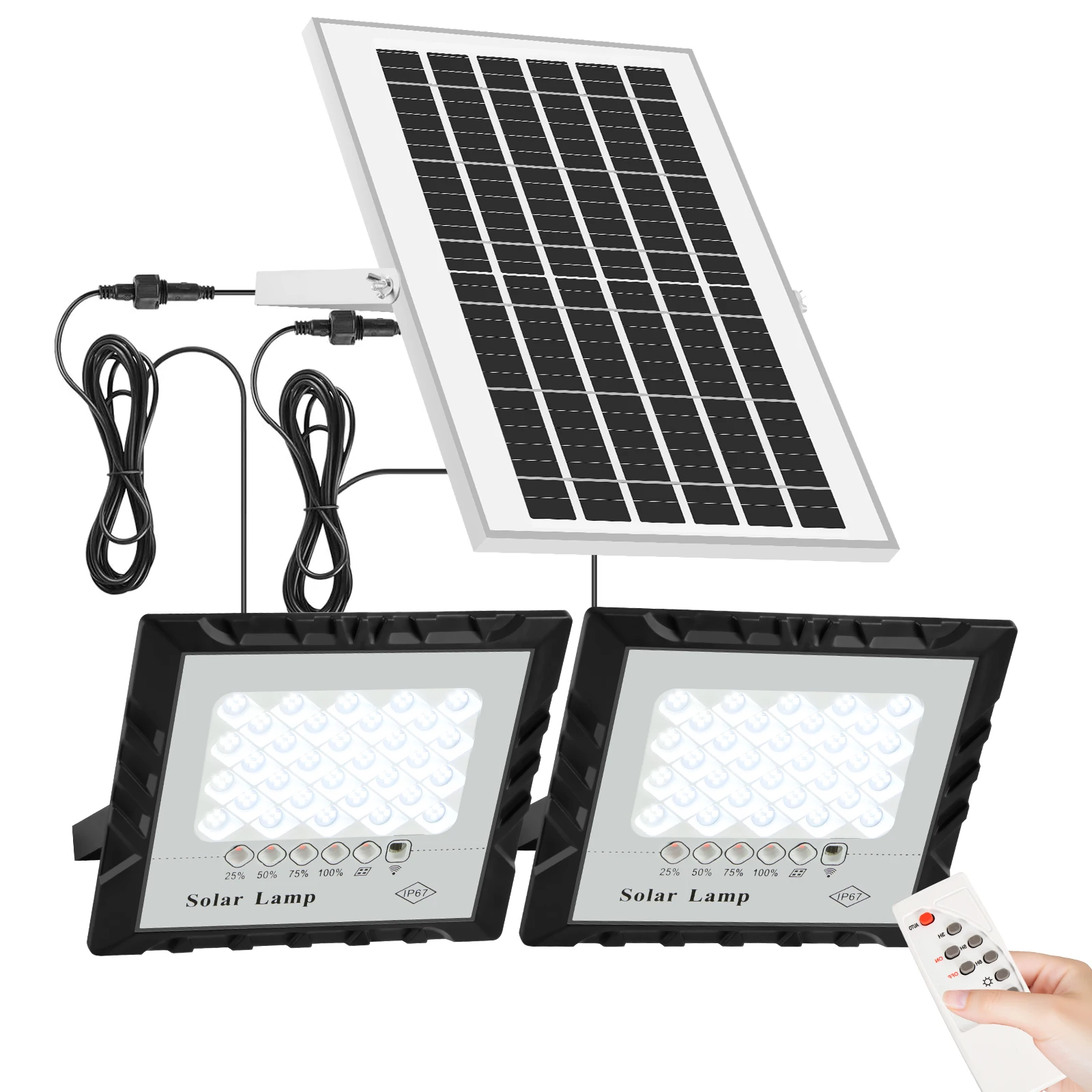 Lampe solaire LED haute luminosité, projecteur à 2 têtes, IP67 étanche, éclairage mural extérieur pour jardin avec panneau solaire en aluminium pour jardin