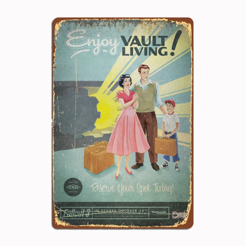 

Vault Living Metal Sign Mural Painting Cinema Living Room Cinema Funny Tin Poster Retro Man Cave Home Tavern