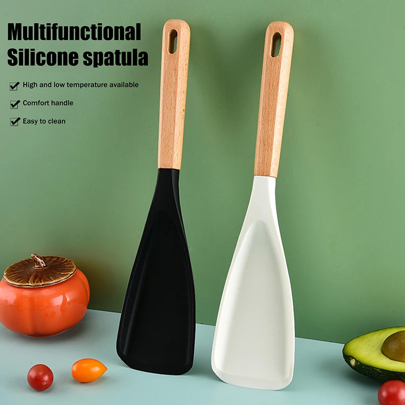 1/2Pcs Silicone Spatula Cooking Spoon With Wooden Handles Multi-function Spoons Nonstick Spatulas For Baking Cooking And Mixing
