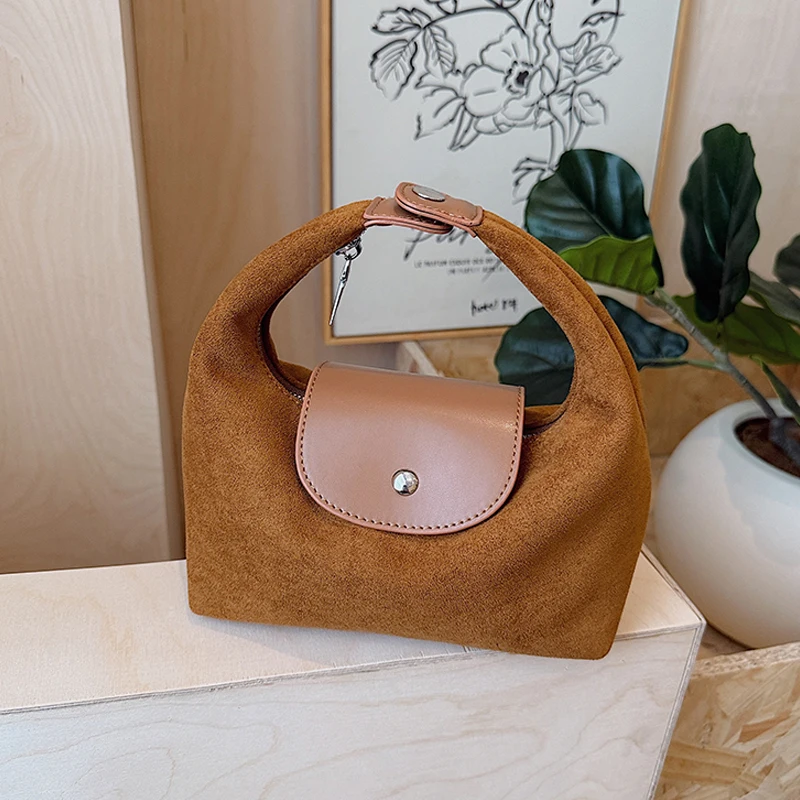 

Exquisite Retro Suede Handbags New Autumn Versatile Crossbody Bags Korean Casual Mini Mobile Phone One Shoulder Bag Trend