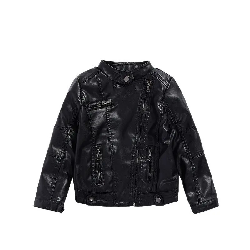 

Children Waterproof Windproof Coat 2-12Y New Year Girls Black Rock Motorcycle Pu Leather Jacket Kids Street Photography Wear