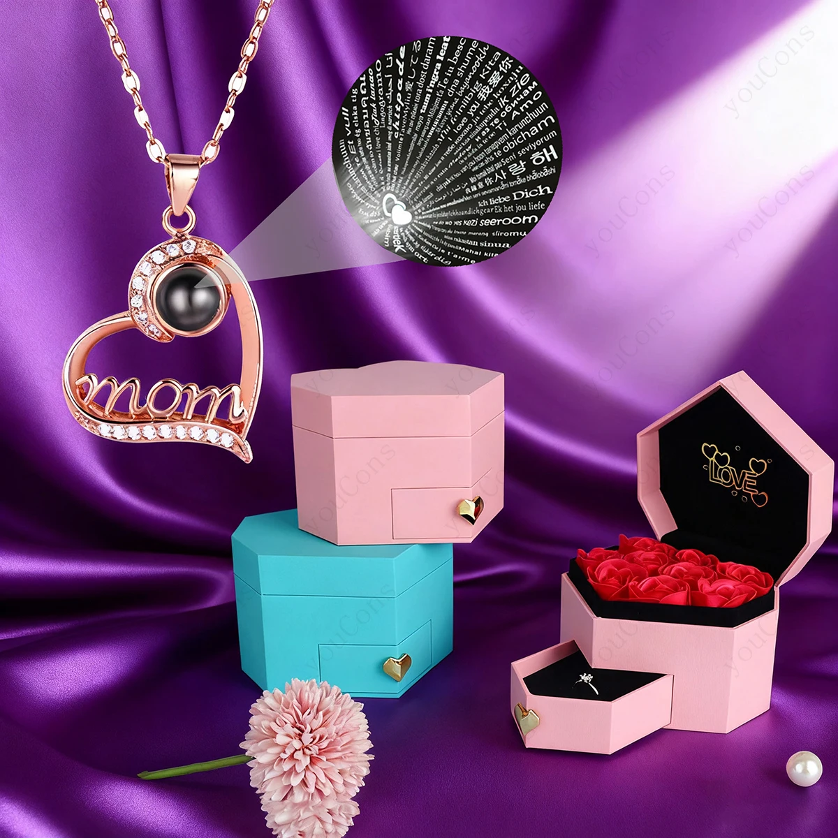 

Ожерелье с подвеской на 100 языков с девятью розами, новинка 2025, ювелирные изделия для женщин, подруги, мамы, подарок на день рождения на день Святого Валентина