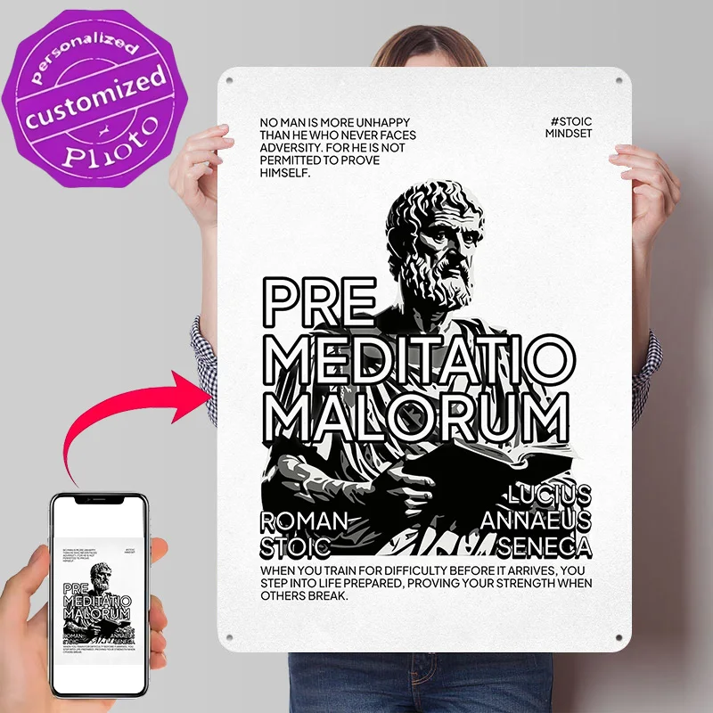 Affiche de pratique de la philosophie stoïcienne de Seneca, panneaux métalliques rétro imprimés en 3D, cadeau mural personnalisé pour la décoration de chambre à coucher