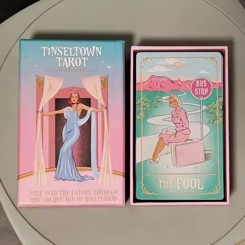 Tinseltown Tarot in Rigid Box 12*7cm Pink Vintage Hollywood Inspired Deck 78 Illustrated Cards