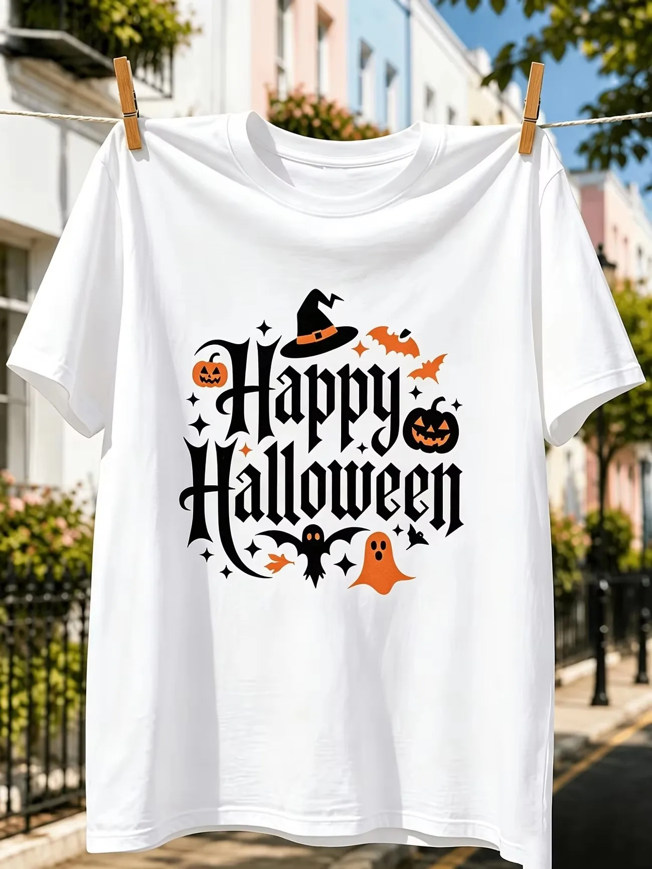 2026 Men Happy Halloween Witch Hat Pumpkin Ghost Bat Graphic T Shirt Spooky Holiday Cartoon Printed Short Sleeve Loose Casual