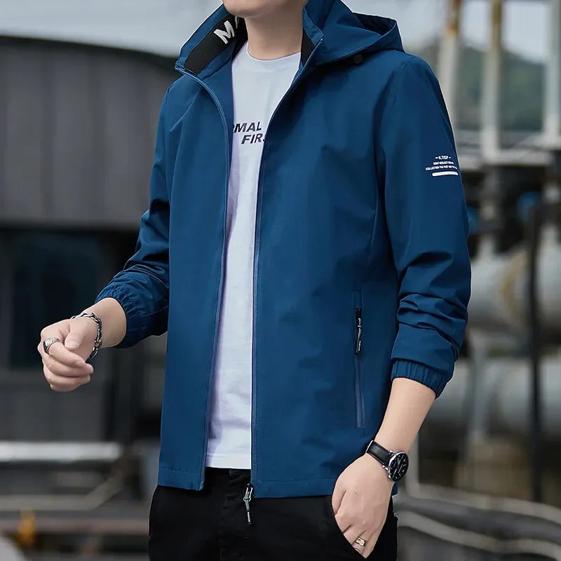 

Korean Fashion Men Jacket Autumn Casual Solid Color Hooded Jackets for Men Regular Outwear Coats Men Clothing