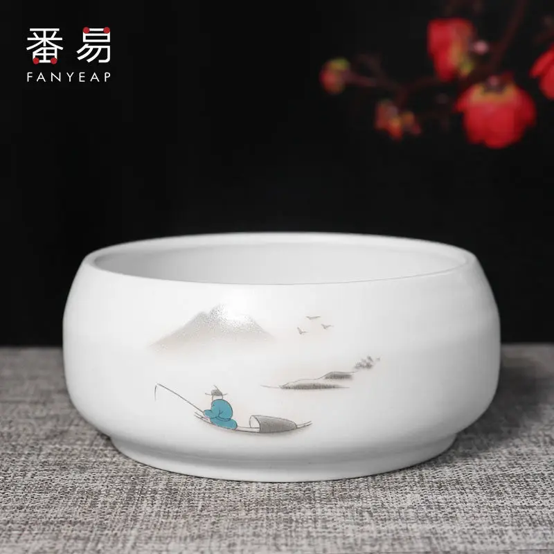 Pen Wash Ice Cracked Ceramic Chinese Painting Water Bowl Brush Trumpet Large Calligraphy Study Four Treasures Ink Dish Tank