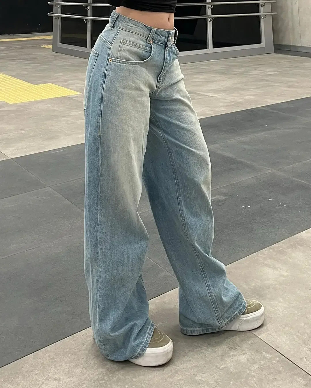 Calças retas largas de cintura alta, jeans azul vintage lavado e angustiado, calça casual clássica, moda Harajuku, nova, Y2K