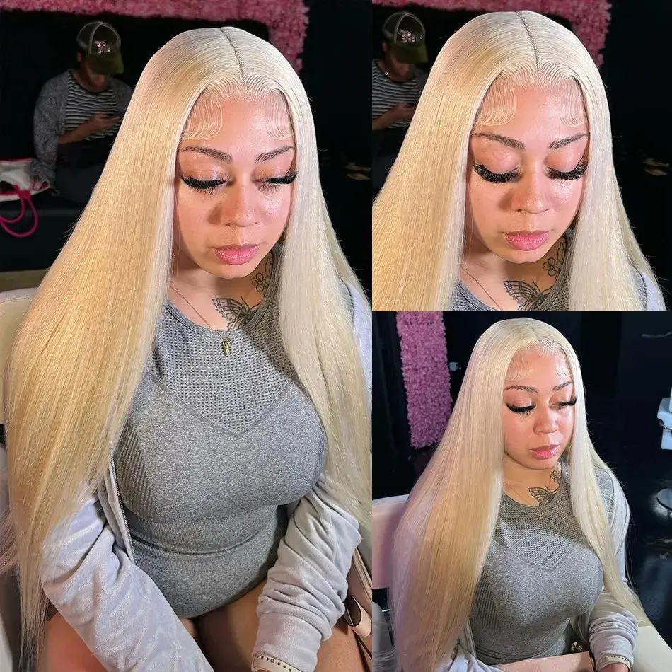 Rosabeauty 13x6 Blonde 613 HD Transparent Glueless 13X4 Frontal Wig Preplucked 250% 40Inch Straight Lace Front Human Hair Wigs