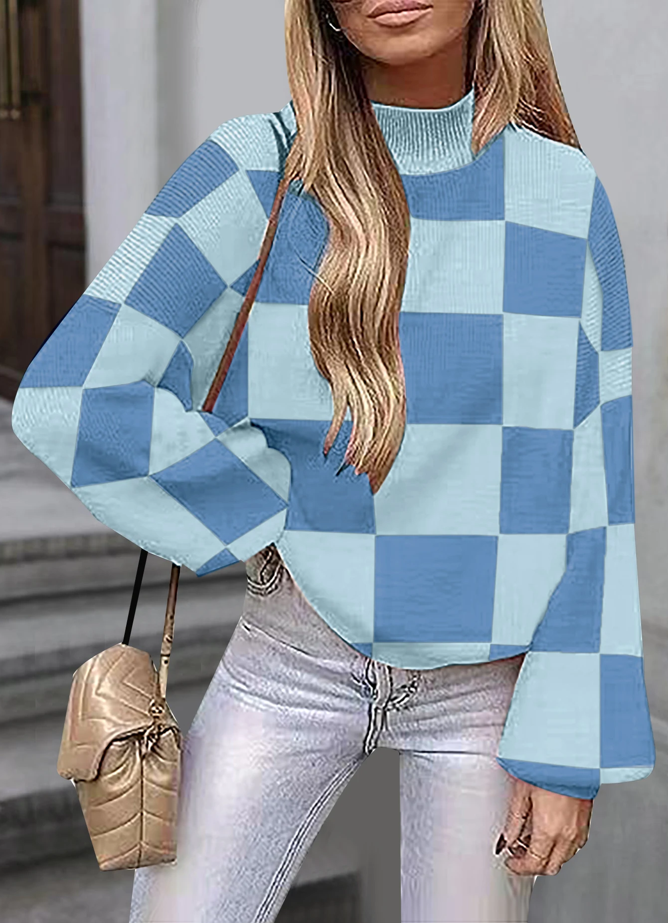 Sweaters for Women Fashion Trendy Long Sleeve Turtleneck Pullover Lantern Knit Sweater Tops