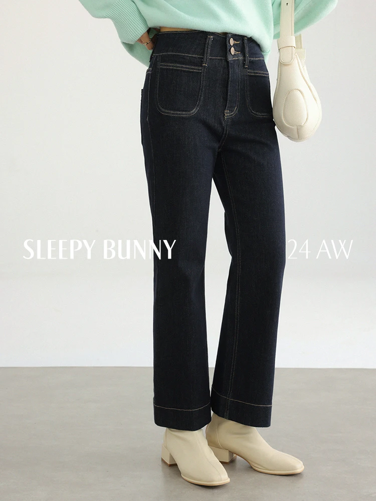 

Trendy Retro Contrast Stitch Jeans High Waist Slim Denim Pants Women Stretch Cropped Straight Leg Trousers Casual Autumn Outfits