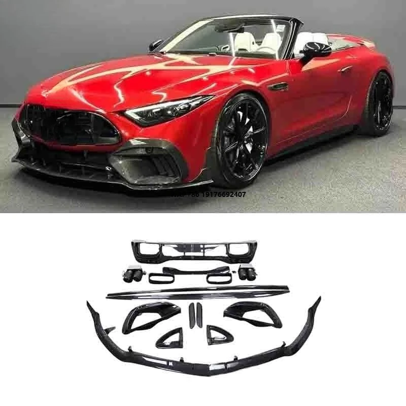 Wholesale Dry Carbon Fiber Front Lip Rear Lip Side Skirt Tail Spoiler Body Kit for  SL63 SL43 Upgrade