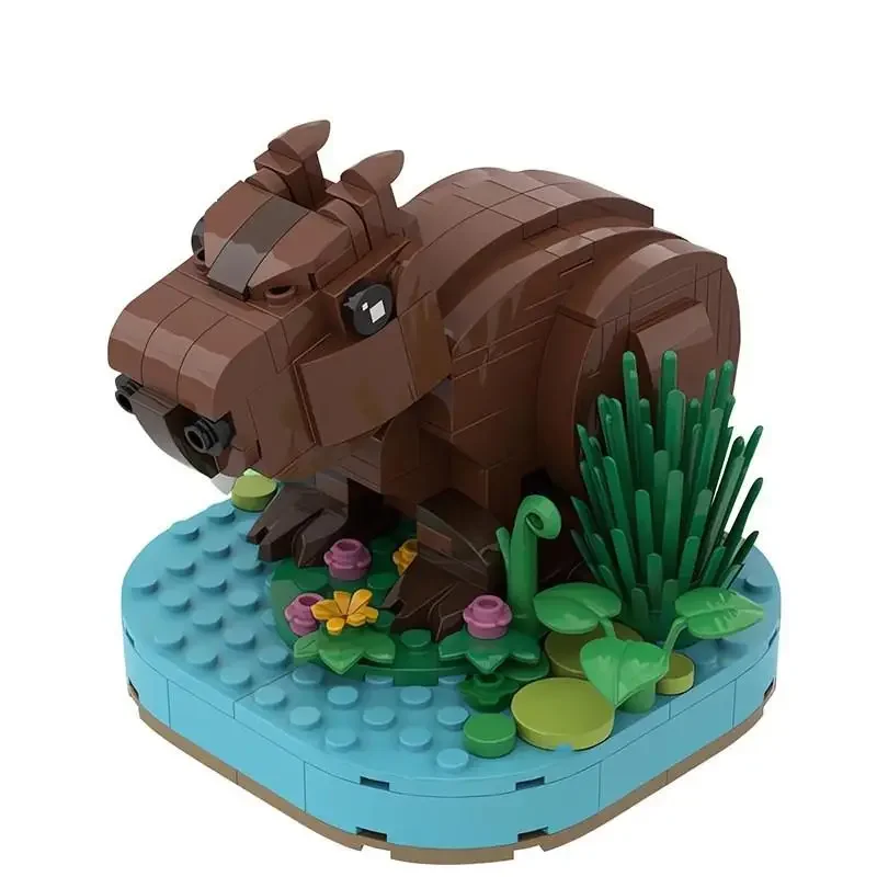 

Capybara Family MOC Building Blocks, Cute Rodent Animal Model Set with Plants, Nature DIY Collection for Kids Gift