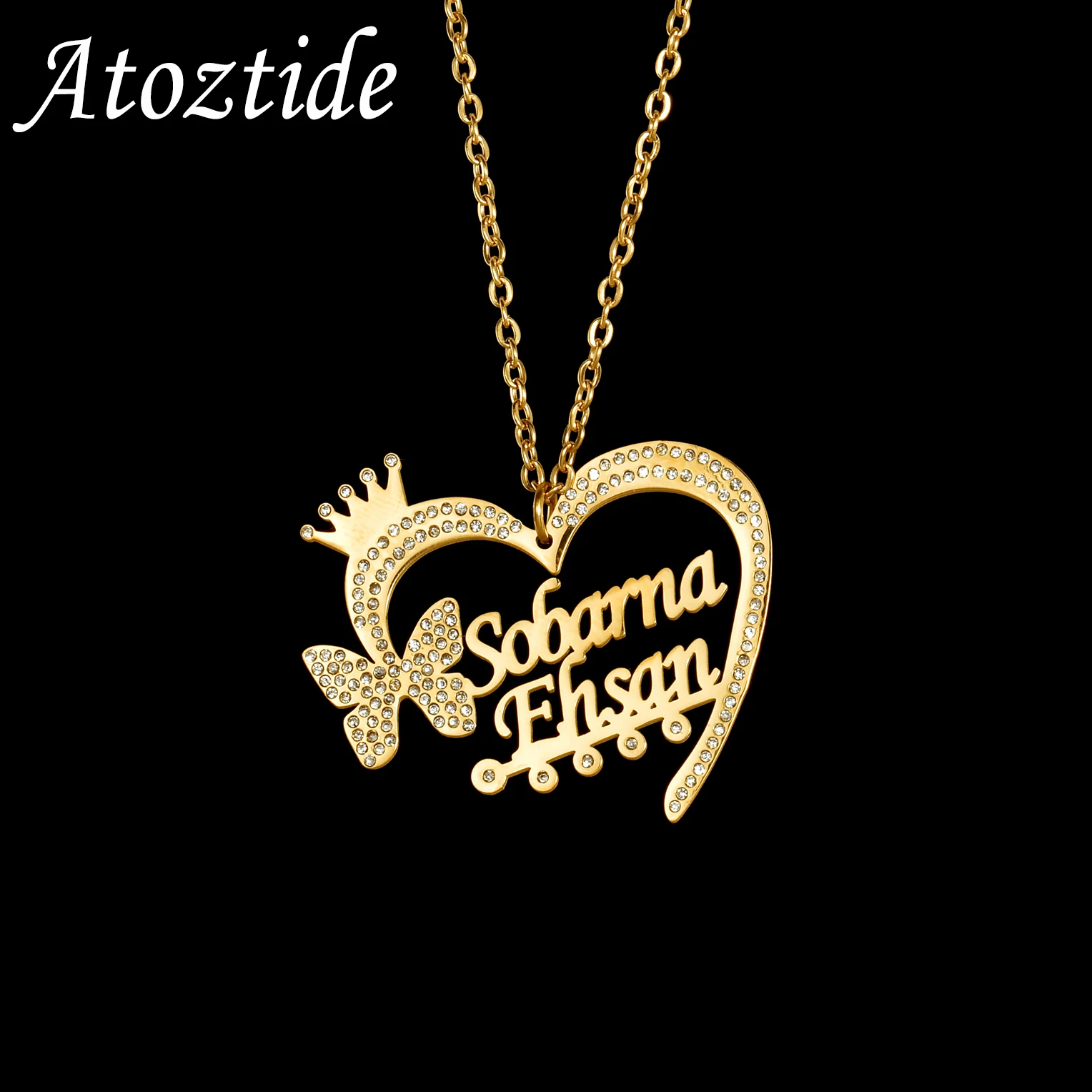 Atoztide Personalized Custom Name Necklace Stainless Steel for Women Men Stone Butterfly Heart Pendant Birthday Jewelry Gift