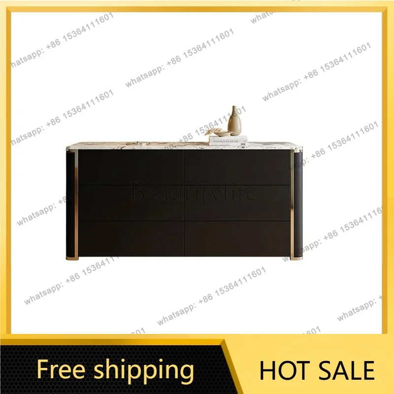 YJ Retro Italian Minimalist Solid Wood Chest Drawer Storage Unit For Entryway Living Bedroom Bed‑Foot Against Wall